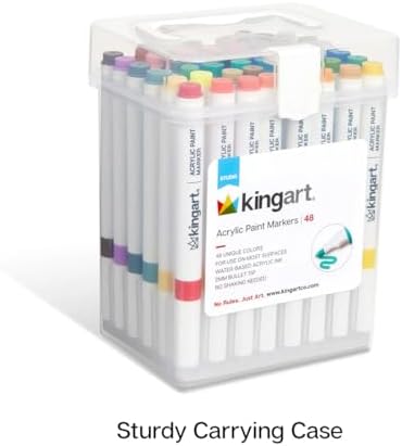 KINGART 409-48 Acrylic Paint Markers with Storage Case, 48-Vibrant Colors