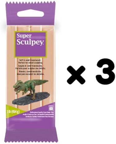 Super Sculpey Professional Quality Oven-Bake Polymer Clay, Beige, 1 lb. (Pack of 3)