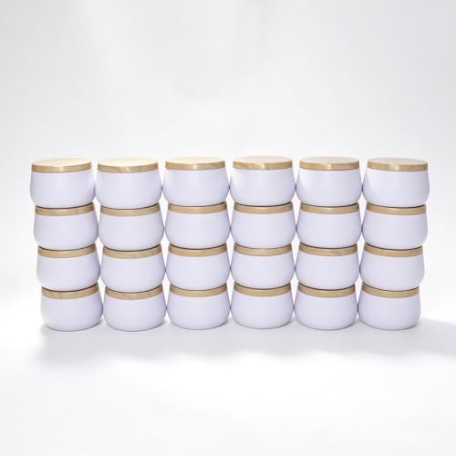 24 Pack 8 oz Candle Tins with Lids, Empty Metal Jars for Candle Making, Matte White Candle Containers with Wooden Grain Lids for DIY Aromatherapy, Bulk Candle Making Supplies for Making Small Business