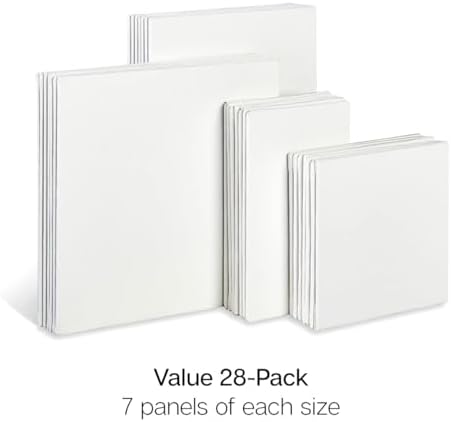 KINGART White Canvas Panel Set – Mini Assortment, 28-Pack – 100% Cotton, Triple Gesso Primed Artist Boards for Acrylic, Oil, Sketching, & Mixed Media Painting