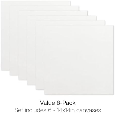 KINGART 840-6 Stretched White Canvas for Painting, 14 x 14 Inch, Pack of 6