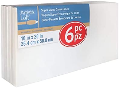 Artist's Loft 6 Count 10” x 20” Super Value Canvas Necessities - Acid Free Cotton Canvas for Paint, Acrylic, & Oils - 1 Pack