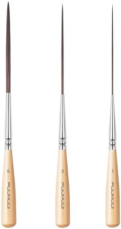 Fuumuui Long Liner Brushes - Artist Grade 3pcs Ox Ear Hair Detail Paint Brushes for Filling Corners, Marking, Outlining, Creating Edge Borders - Watercolor Acrylic Oil