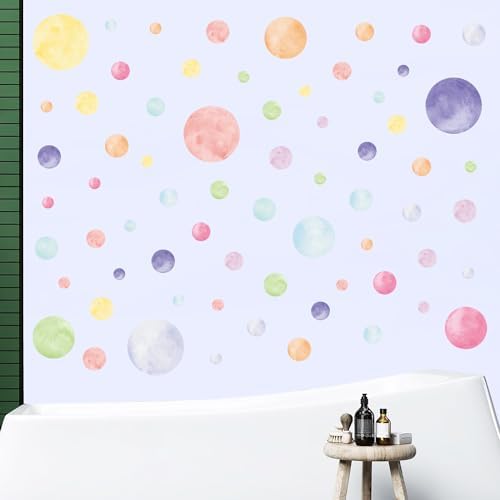 AOWDIAO 68 Large Watercolor Polka Dot Wall Decals, Peel and Stick Vinyl Stickers for Girls Bedroom, Nursery, Playroom, Classroom Pastel Decor