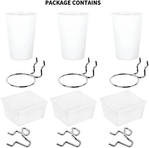 Kuhome 6 Sets Pegboard Bins Cups with Hooks Loops, Pegboard Hooks Assortment, Hooks for Pegboard Cup Holder for Tools Accessory Storage Organizer for Office Workshop Garage Workbench White