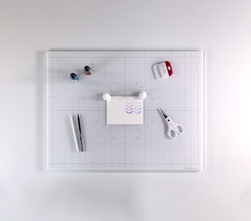 GLASSBOARD STUDIO True White Glass Craft Mat (13.5x18in) - Magnetic, Heat & Scratch Resistant, Stain-Proof for Crafting, Cutting, Painting, Mixed Media Artwork - Grid & Angle Lines, Non-Slip Feet