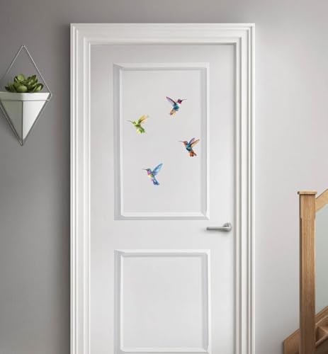 Colorful Watercolor Hummingbird Vinyl Window Stickers – 4 Pack Decorative Bird Decals for Glass, Laptop, Journal & Wall Decor – Waterproof 2" Each