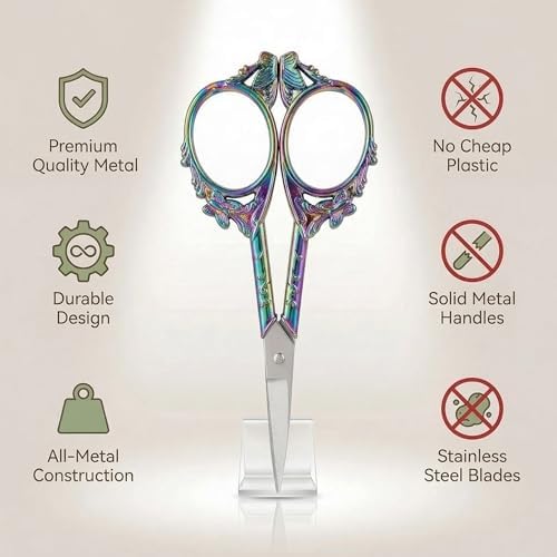 Crochet Scissors with Cover – Rainbow Vintage Small Embroidery Scissors, Sharp Butterfly Craft Scissors for Yarn Thread Sewing Needlework, Pretty Gift for Crocheter Quilter, 4.6 Inch