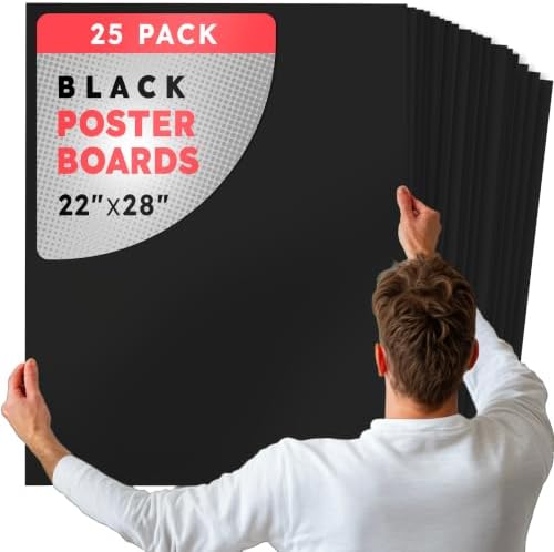 Hygloss Large Poster Board 22x28-25 Count Bulk Pack - 10 Pt. Thickness Black Poster Board Paper for Projects, Presentations, Displays, Signs, Crafts - Blank Posterboard Multipack 22" x 28"