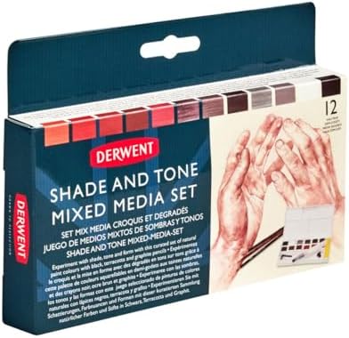 Derwent Shade & Tone Mixed Media Set, 16 Piece Set, Natural Paint Colors with Inktense, Graphitint, Pencils & Tinted Charcoal, Professional Quality (2305903)