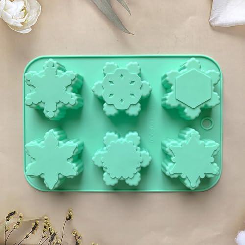 2 Pcs Snowflake Silicone Candle Soap Molds for Christmas Baking Chocolate Candy Cake Pan Cookie Jelly Muffin Ice Cube Trays Baking Moulds DIY Bath Bomb Molds Decoration (Green Light Pink)