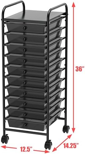 Simple Houseware 10 Drawers Rolling Utility Cart Organizer, Black
