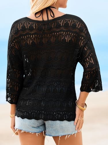 Saodimallsu Womens Crochet Cover Up Sweater Tops