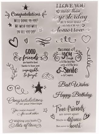Happy Birthday Good Friends Best Wishes Love Because of You Clear Stamps Transparent Silicone Stamp Album Cards Rubber Stamp for Card Making Decoration and DIY Scrapbooking