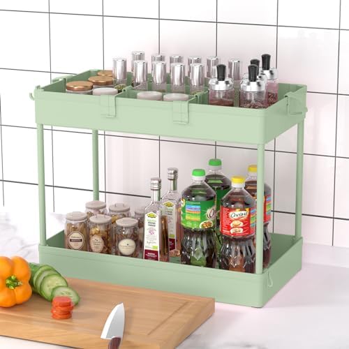 SPACELEAD 3 Tier Rolling Cart with Wheels, Storage Craft Art Trolley Organizer Serving, 3 Hanging Baskets Easy Assembly, for Office, Living Room, Kitchen, Green
