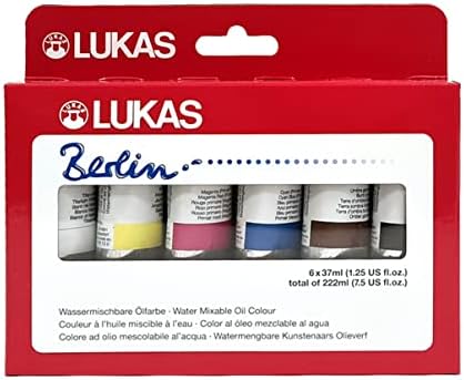 Lukas Berlin Pro Artists Water Mixable Oil Paint Set of 6 (37mL) Starter Set of 6-37 ml Tubes, Water Soluble, Lightfast Pigments, Quick Drying, Easy Clean-Up, Eco-Friendly, Professional Quality