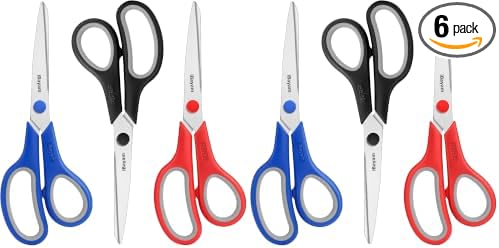 iBayam 8.5" Household Scissors All Purpose 6 Pack, Red Black Blue Scissors