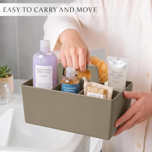 Multipurpose Caddy Organizer with Handle Plastic Desk Storage, Coffee Brown