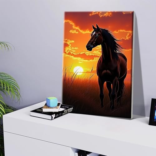 JOOZ Horse Paint by Numbers Kit for Adults with Frame Sunset Paint by Number with Easel Adult Paint by Number Kits Framed Canvas Oil Painting Kits for Home Wall Decor 8x12 Inch
