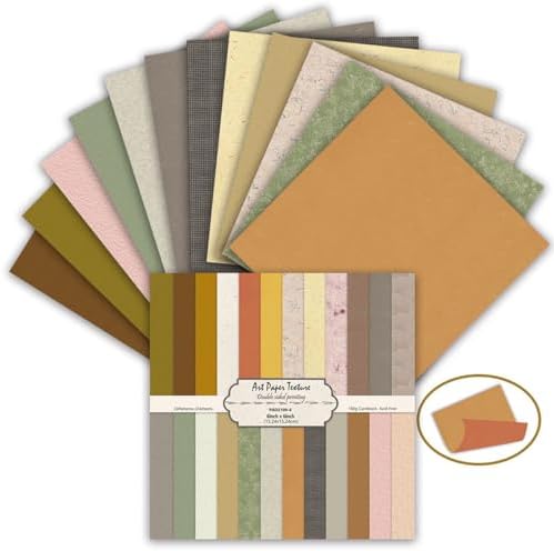 6-inch Wooden Patterned Scrapbook Paper Pad, 24 Sheets Double Sided Retro Aesthetic Origami Paper for Journaling, Collage, DIY Card, Folded Photo Album, Handmade Crafts & Decor Projects