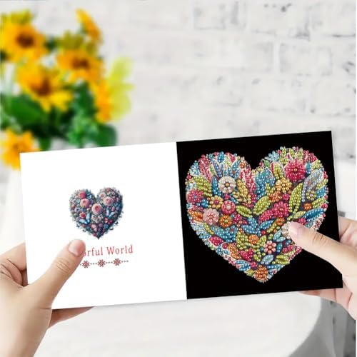 Diamond Art Cards with Envelopes–6PCS DIY Diamond Painting Greeting Cards Kit | Card Making Kit with Bling for Adults & Beginners | Birthday,Holiday & Thank You Cards (Heart Flower)