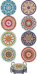 UPINS 8Pcs Mandala Diamond Art Painting Art Coasters Kits with Holder | Diamond Art Non Slip Coaster Kits,DIY with Holder crafts for Adults,Diamond Art Painting Kits Supplies for Christmas Gift