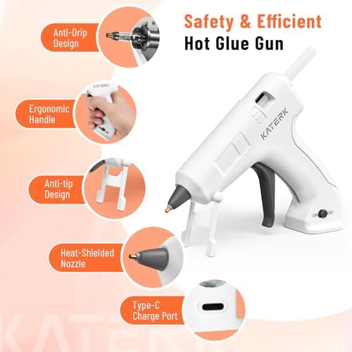 Katerk 3.7V Cordless Hot Glue Gun Kit with 15 Glue Sticks, 90s Fast Heating