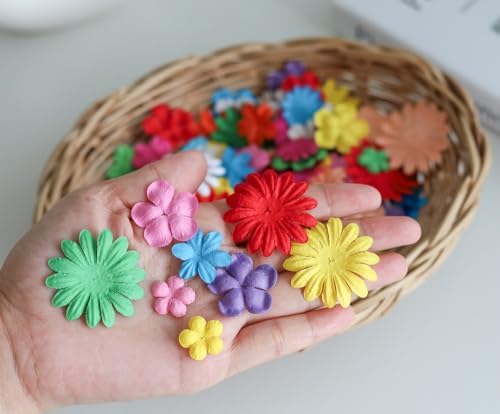 100 Pcs Handmade Mixed Flowers Mulberry Paper Flowers 18 mm - 1.5 Inch Scrapbooking Wedding DIY Craft Supplies Card. (Mixed 10 Coloes).