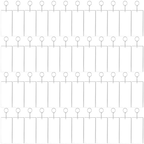 48 Sets of Acrylic Keychain Blanks Including Rectangle Clear Acrylic Ornament Blanks (3 x 7cm), Key Chain Rings and Jump Rings for Vinyl DIY Projects and Crafting