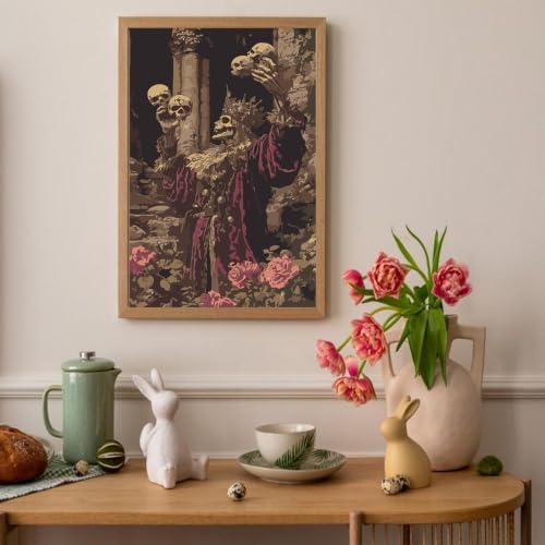 Auremi Paint by Number Kits with Framed Skeletons, DIY Horror Paint by Number Canvas for Adults, Easy Acrylic in Canvas with Brushes for Decor 20x30cm