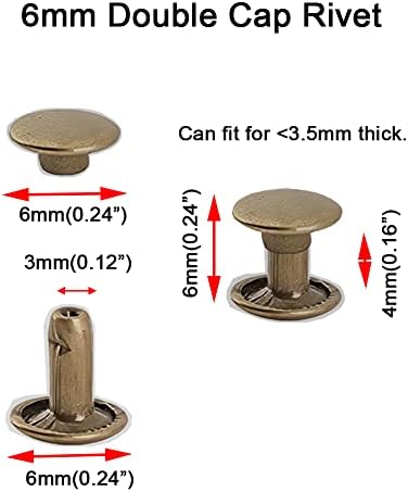 300sets Leather Rivets Double Cap Rivet Tubular Metal Studs Repairs Decoration Craft Accessories for Leather Craft Clothes Shoes Bags Belts (6mm Bronze)