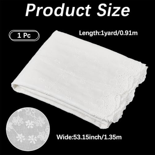 53.15 Inch White Floral Eyelet Fabric by The Yard for Sewing
