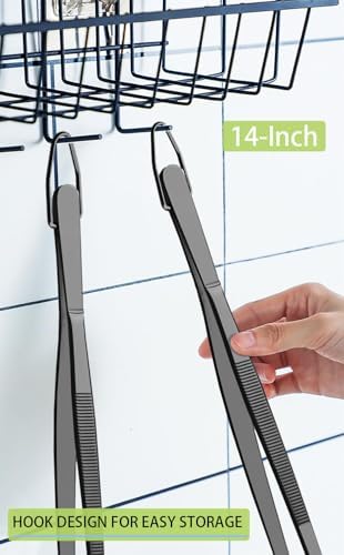 JETKONG 2 Pcs 14-Inch Food Tweezer Tongs Extra Long Stainless Steel Kitchen Tweezer Cooking Tweezers (Black)
