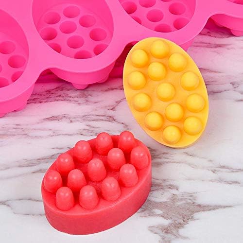 Silicone Soap Mold, 4 Cavity Oval Massage Soap Mould Cookie Chocolate Cake Mold Tray for DIY Homemade Craft (Pink)