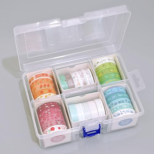 Washi Tape Storage Box, 6-Compartment Grid Slot Plastic Storage Box Jewelry Bead Tool for Washi Tape, Art Supplies and Sticker Container Organizer Case