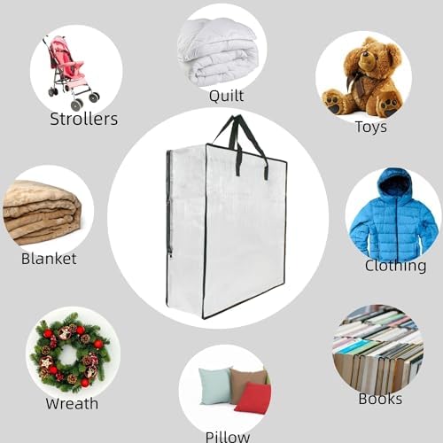 3 Pack Clear Storage Bags with Zipper and Handles, Blanket Bags For Closet Storage, Moving and Packing Supplies for College, Underbed Storage Organizer for Clothes Pillow Bedding Christmas Wreath