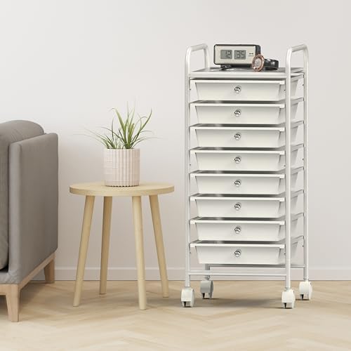 Simple Houseware 8 Drawers Rolling Utility Cart Art Craft Storage, White