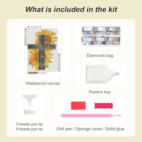 Domnpes Cross Diamond Art, Sunflower Diamond Painting Kit for Adults