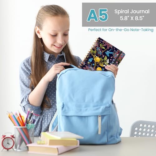 Lined Spiral Journal Notebook, A5 College Ruled Notebook for Note-Taking