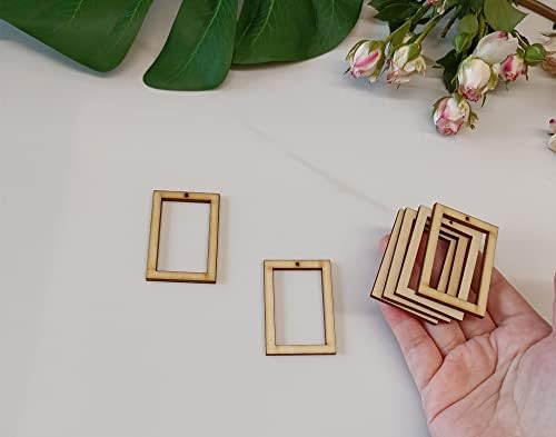 30PCS of Unfinished Wood Rectangle Frame Pendant,Hollow Square Blanks Shape,Wood Earring Hoops for Macrame Crafts DIY Earring (2'')