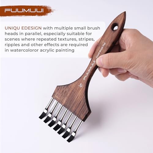 Fuumuui Grainer Brush Set - 3Pcs Professional Multi-Tooth Brushes, Flat Head Comb Brush Set Designed for Textures and Special Effects for Acrylic Painting, Oil & Watercolor, Short Handle