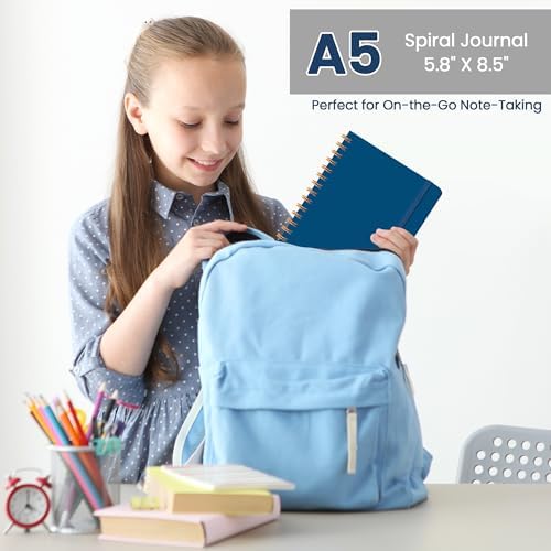 Lined Spiral Journal Notebook, A5 College Ruled Notebook for Note-Taking