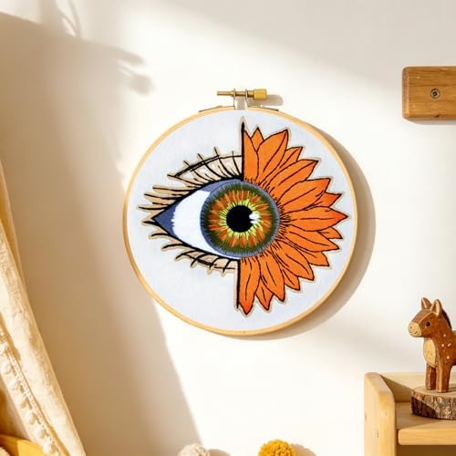 Crafmanoe Sunflower Eyes Embroidery Kits for Beginners Adults, Hand Embroidery Starters Kits, Stamped Cross Stitch Kits Needlepoint Kits for Beginners Adult, Embroidery Hoop, Thread and Video Tutorial