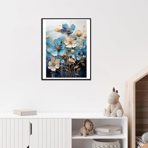 EIBEILI Diamond Painting Kits for Adults DIY 5D Diamond Art Paint with Round Diamonds Full Dril Gem Art Blue Flowers-3 Painting Kit for Home Wall Decor Gifts 12x16inch