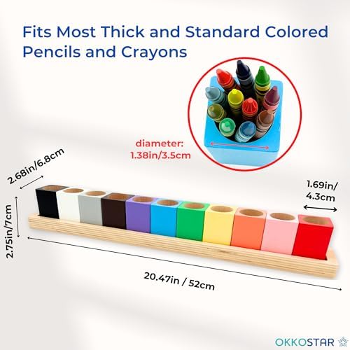 Wooden Crayon & Colored Pencil Holder, 11 Cups, Classroom (Large)