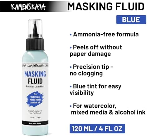 KAMENSKAYA Masking Fluid for Watercolor Painting – Natural Latex Liquid Mask with Precision Pen Applicator – Artist-Developed for Watercolor, Alcohol Ink & Mixed Media – 4 oz / 120 ml