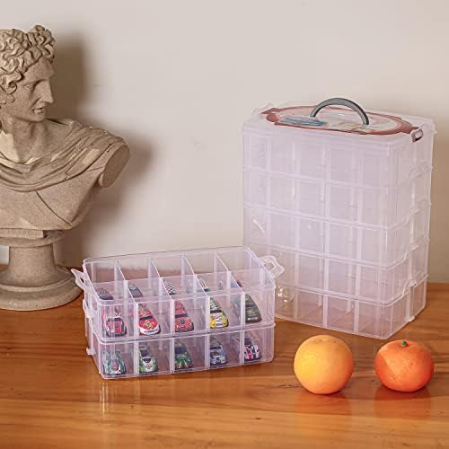 Sooyee 7 Layers Stackable Storage Container, 70 Adjustable Compartments Stackable Storage Container for Kids Toys, Art Crafts, Jewelry, Supplies, Mini Case & Letter Sticker Included,Clear (Pack of 2)