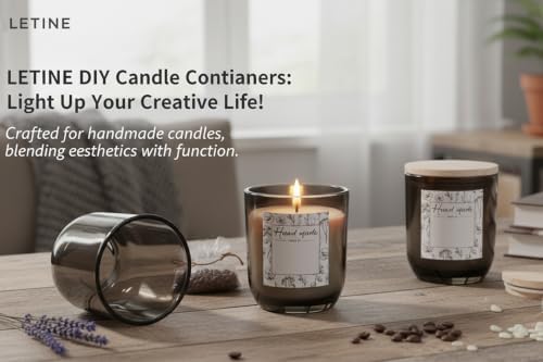 LETINE 12PCS 8oz Smoke Gray Glass Candle Jars with Lids - Perfect for Storage & Gifts | Durable Candle Containers for Bulk Candle Supplies, Wedding Favors & Christmas Decor