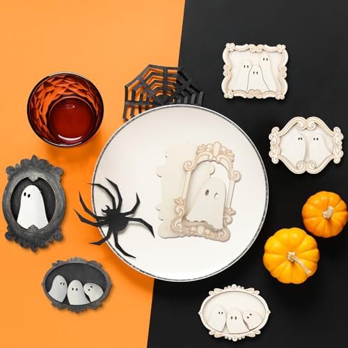 Simgoing 12 Set Adult Halloween Craft, Wood Ghost DIY Frame, Cute Style