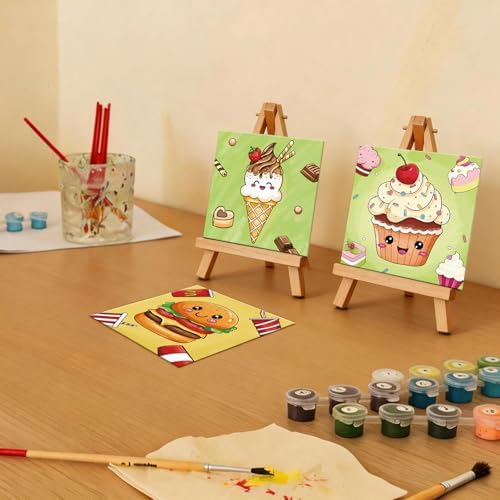 Anseal 12 Packs Pre Drawn Canvas to Paint, 4" X 4" Foods Pre-Printed Paint Party for Painting, Pre Stretched Canvas Outline Painting Boards for Paint Lovers, Party Favor